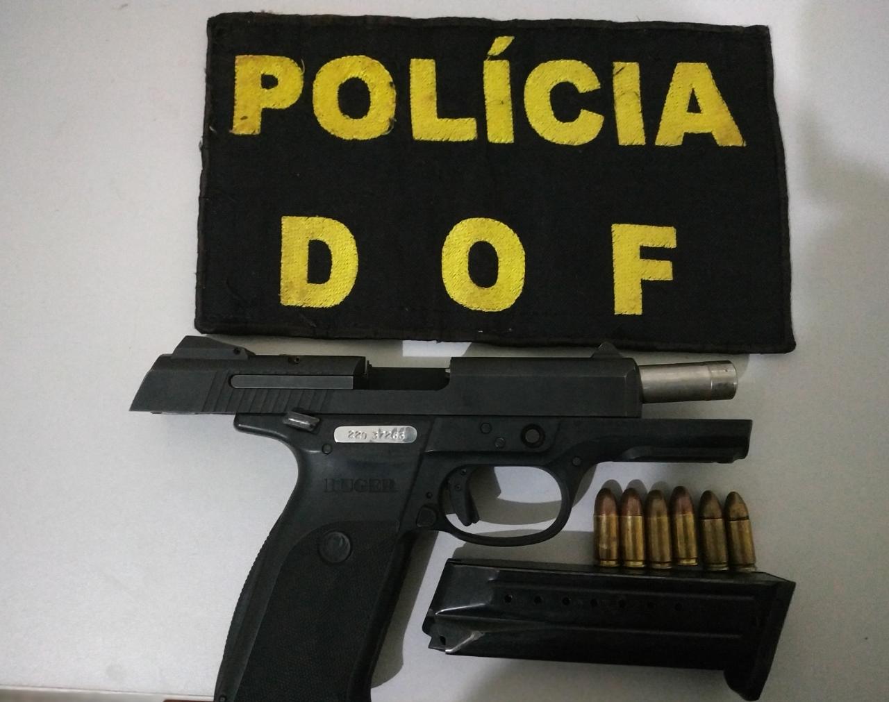 Operação Hórus: Pistola de calibre 9 milímetros e munições foram apreendidas pelo DOF