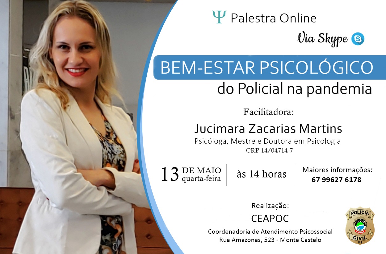 Doutora em psicologia ministrará palestra on-line para agentes da da Polícia Civil