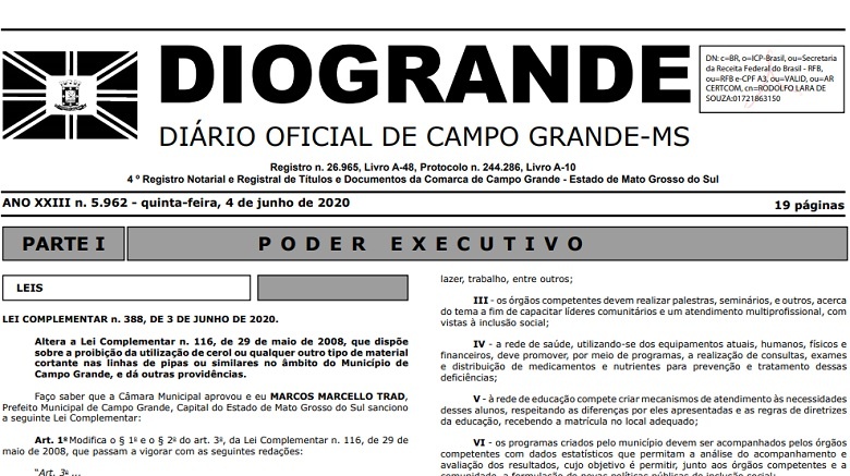 PREFEITURA MUNICIPAL DE CAMPO GRANDE/MS – DECRETO n. 14.333, DE 4 DE JUNHO DE 2020