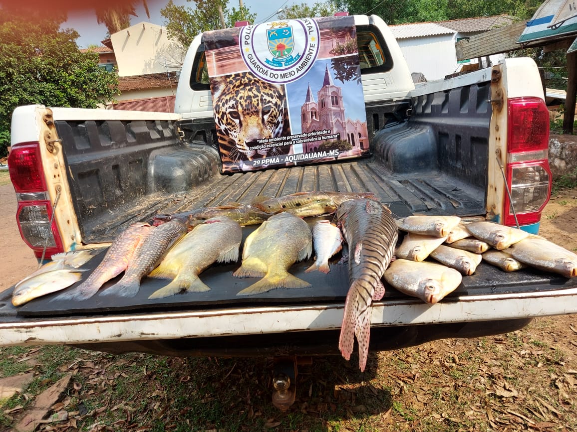 Polícia Militar Ambiental de Aquidauana prende em flagrante e autua em R$ 2,3 mil pescador utilizando petrecho ilegal do tipo tarrafa em cachoeira, onde a pesca é proibida