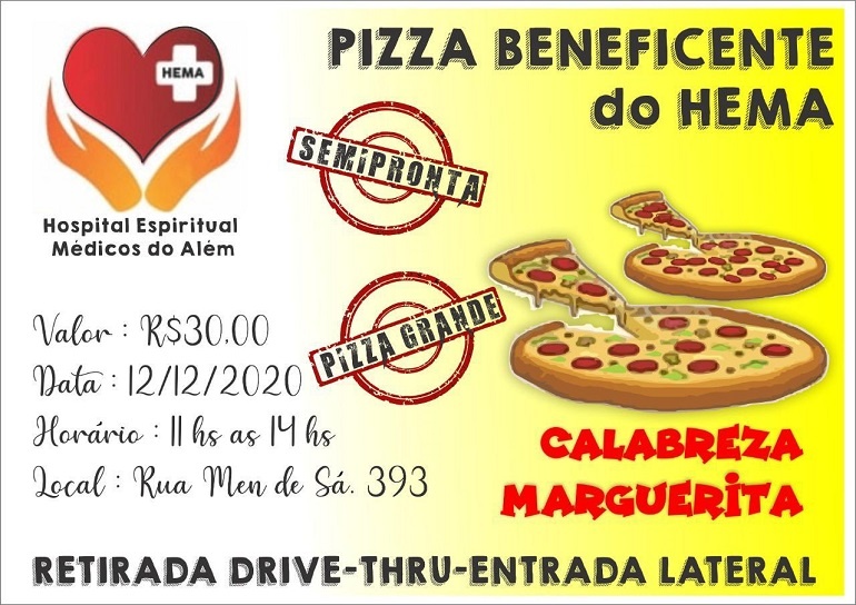 Solidariedade: Pizza Beneficente do Hospital Espiritual Médicos do Além é neste sábado (12)