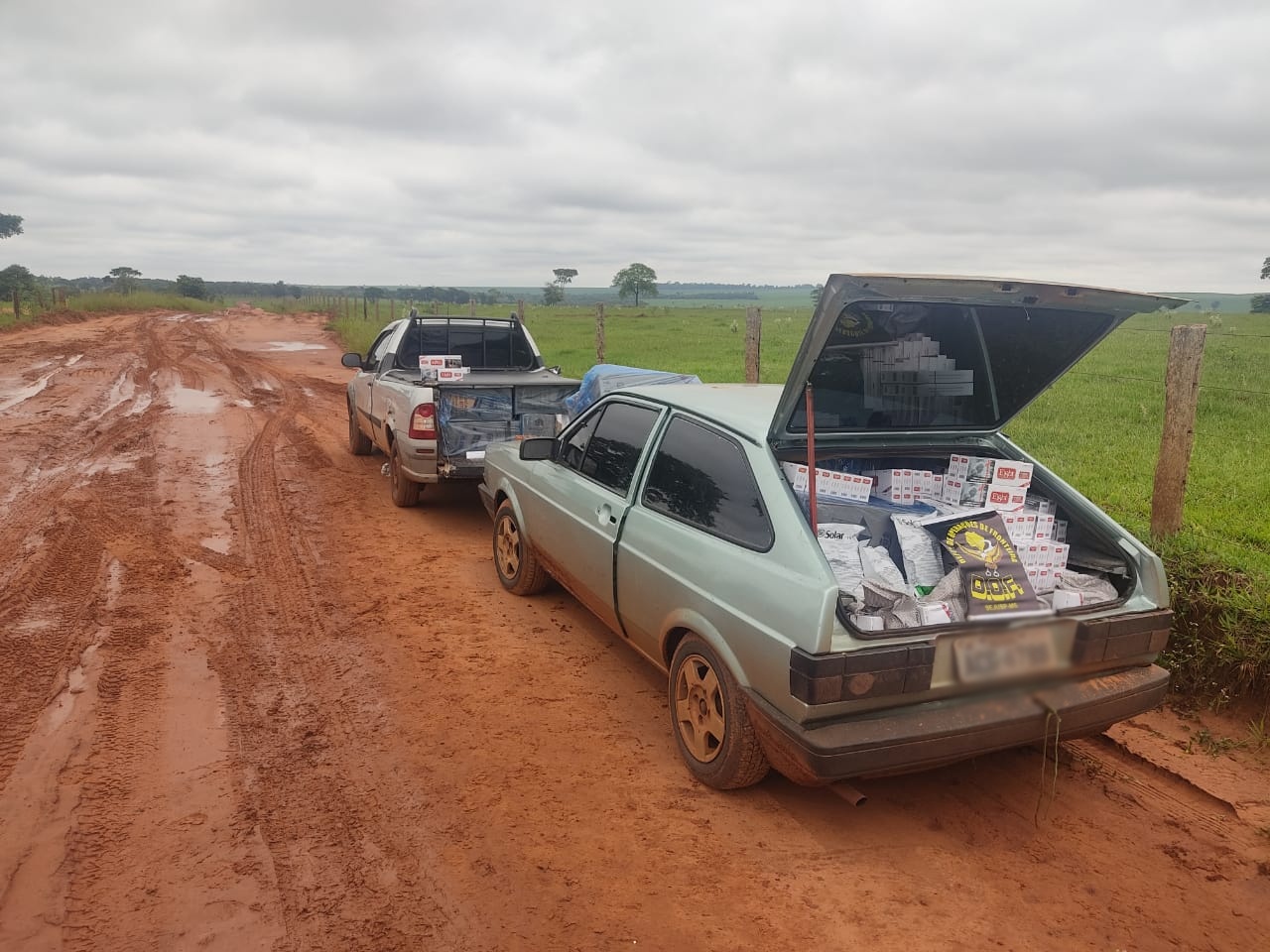 Veículos com cigarros e agrotóxicos contrabandeados do Paraguai foram apreendidos pelo DOF durante a Operação Hórus