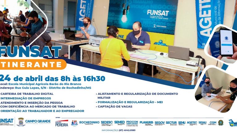 Ação FUNSAT Itinerante atende neste sábado (24) moradores de Rochedinho com mais de 40 vagas de emprego imediato