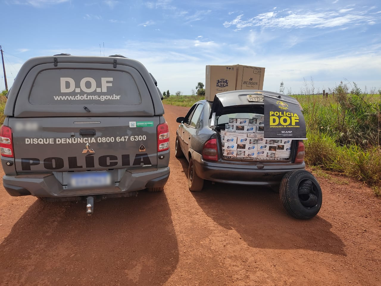 Veículo com cigarros e pneus contrabandeados do Paraguai foi apreendido pelo DOF durante a Operação Hórus