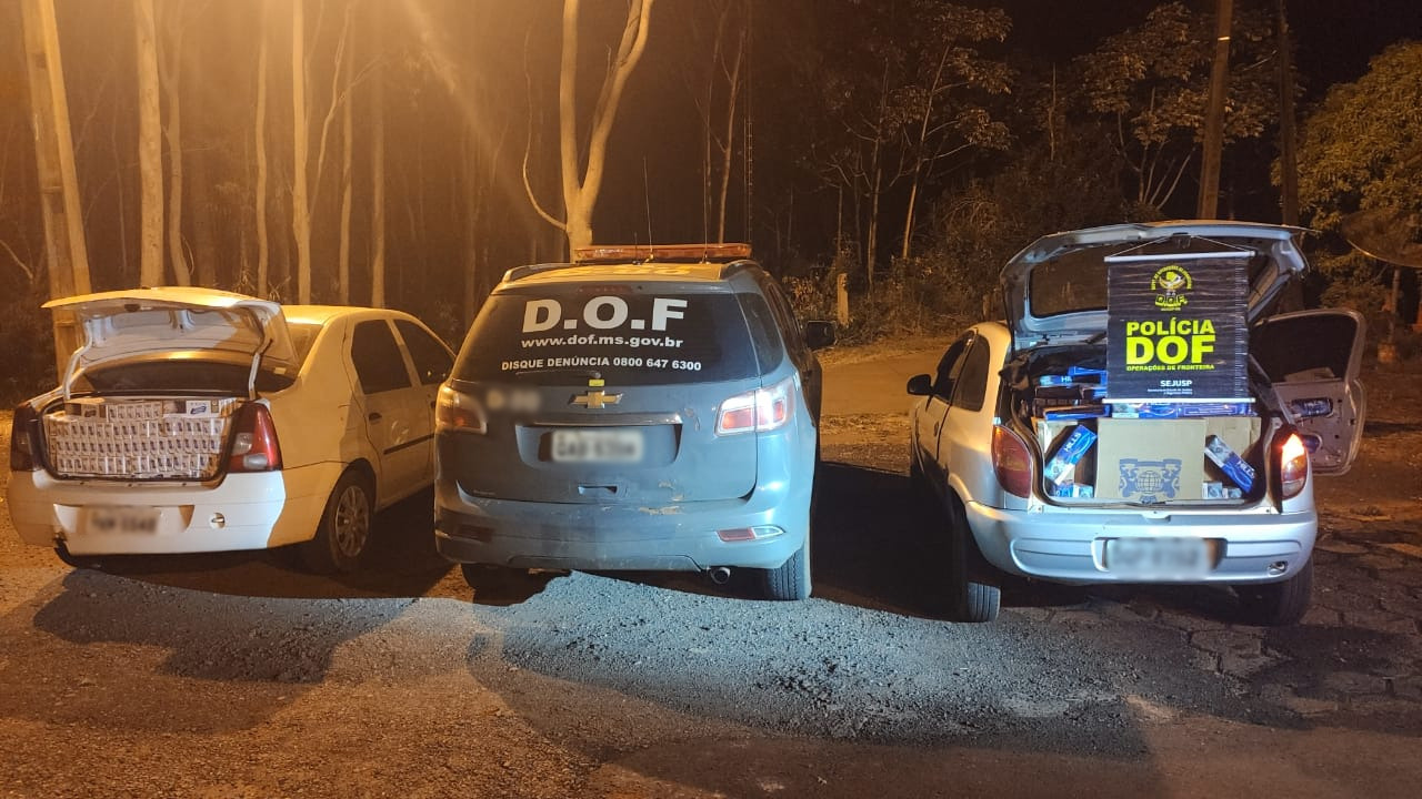 Dois veículos que seguiam com mais de três mil pacotes de cigarros do Paraguai foram apreendidos pelo DOF durante a Operação Hórus