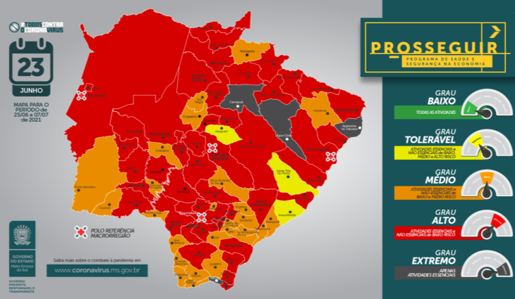 Nova atualização do Prosseguir classifica 60% dos municípios de MS na bandeira vermelha
