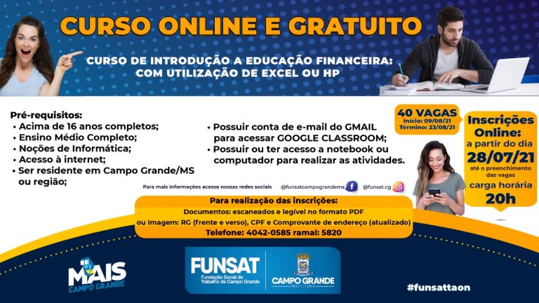 Funsat abre inscrições para o curso de introdução a educação financeira: com utilização de excel ou hp