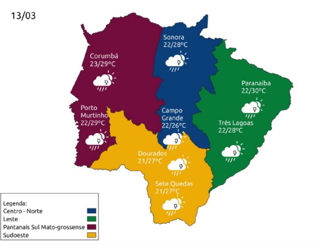 Nebulosidade e chuva marcam o domingo em Mato Grosso do Sul