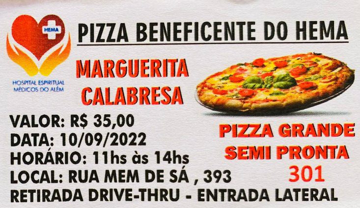 Pizza Beneficente do HEMA é hoje (10/9), ajude a instituição comprando