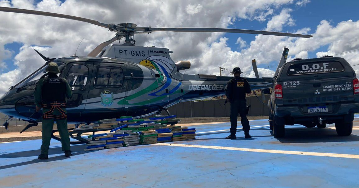 Dourados: Com uso de helicóptero DOF e CGPA apreendem mais de 100 KG de droga e dinheiro falso