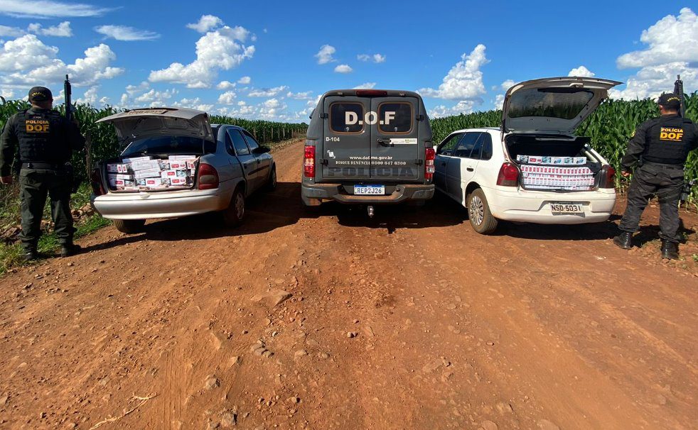 Carros que seguiam carregados com cigarros contrabandeados para Campo Grande são apreendidos pelo DOF