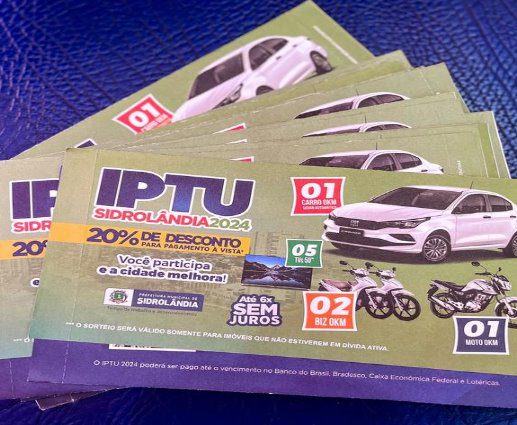 Sidrolândia: Prefeitura prorroga até 12 de abril prazo do IPTU à vista com 20% de desconto